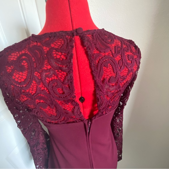 Rebecca B Lace Bell Sleeve Cocktail Dress, Size 6, Merlot colored. - Picture 6 of 7